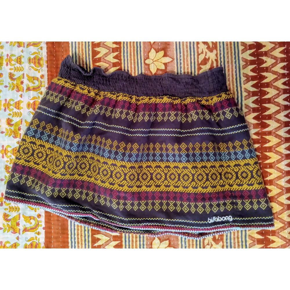 VTG Billabong Juniors Multi-Color Aztec Print Mini Skirt Elastic BOHO Waist SZ M